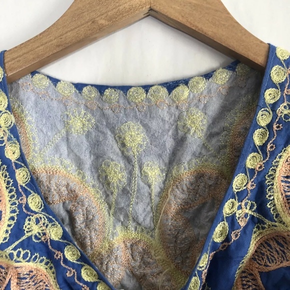 Mumu Oversized House Dress Kimono Tunic Embroidered Blue Yellow Peach - Picture 6 of 7